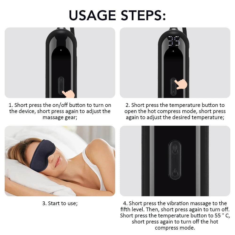 Hot Compress and Massage Eye Mask Electric Heated Eye Massager for Relieve Eye Strain Dark Circles Sleeping Mask Eyeshades