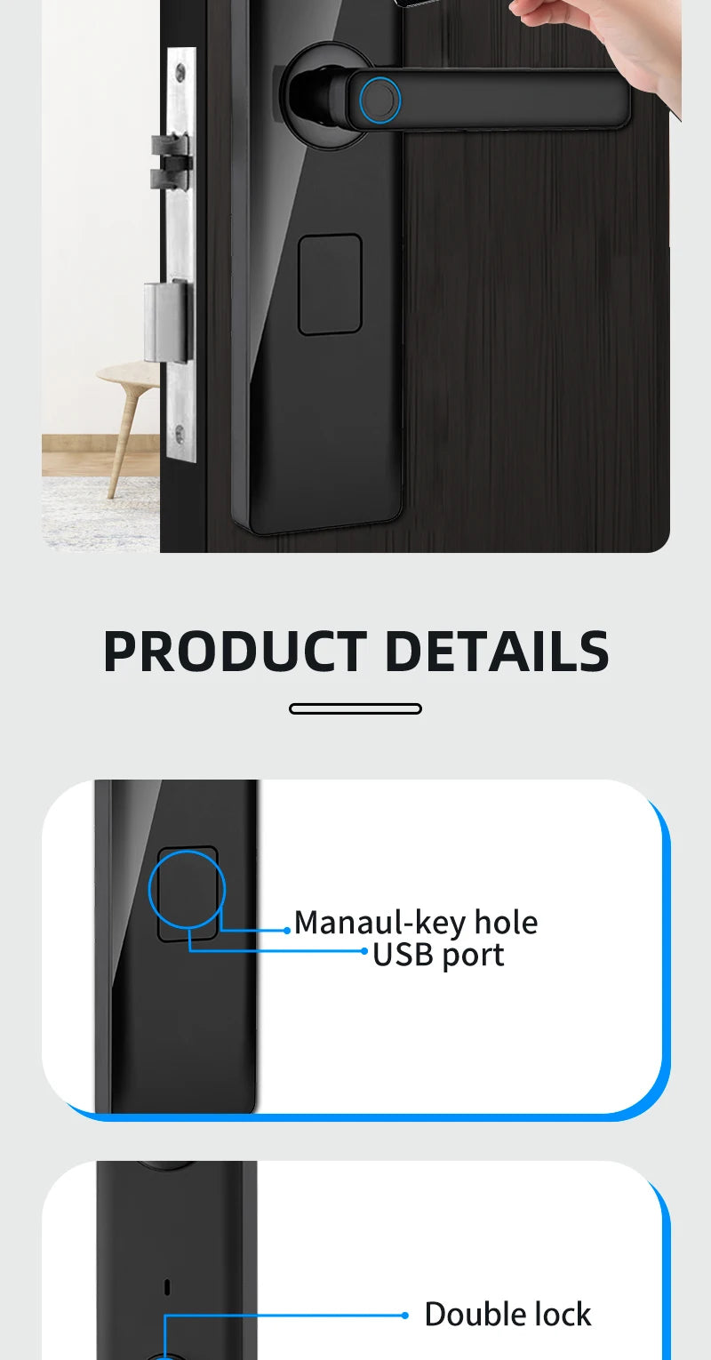 Tuya Smart Lock Wirelss With Fingerprint Password IC Card Unlock Support USB Emergency Charge Handle Direction Adjustable ﻿