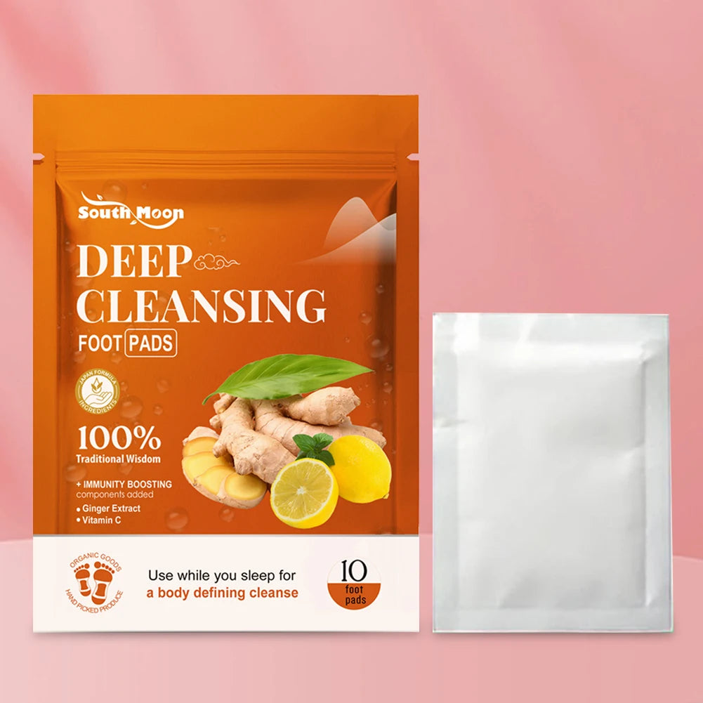 10PCS Deep Cleansing Foot Pads Relieves Stress Natural Bamboo Vinegar Ginger Powder Foot Pads Improves Sleep Quality