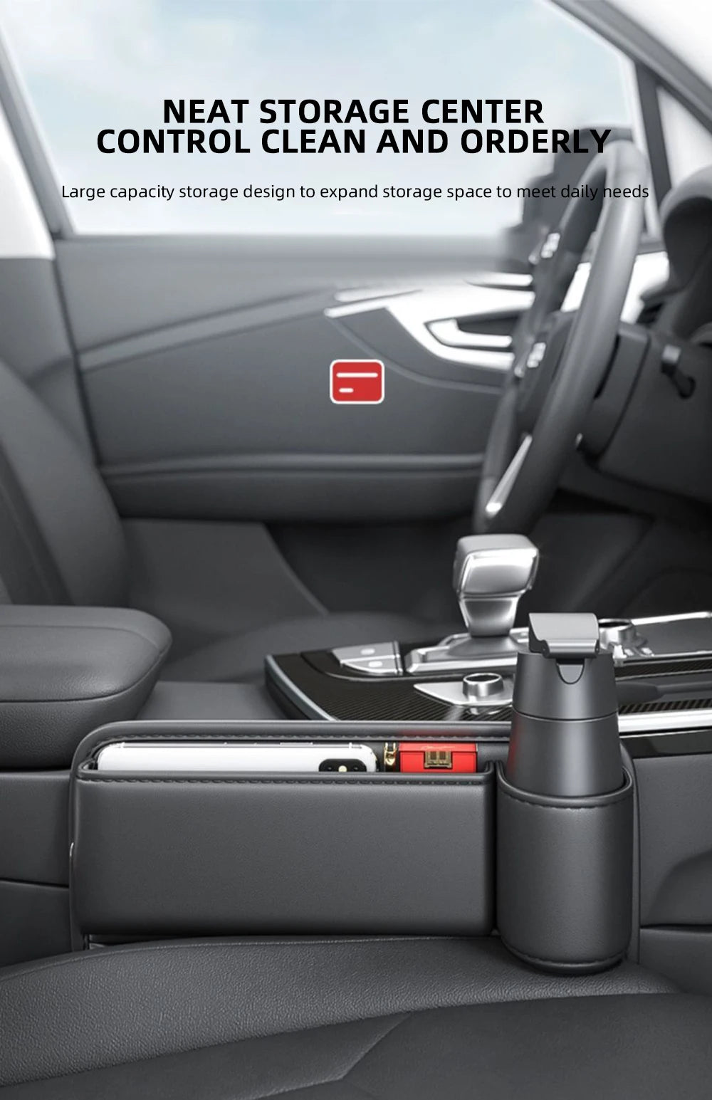 Multifunction Car Seat Gap Leak-proof Storage Bag  PU Leather Seat Slot Organizer BoxFor Car Seat Gap Filler With Cup Holder