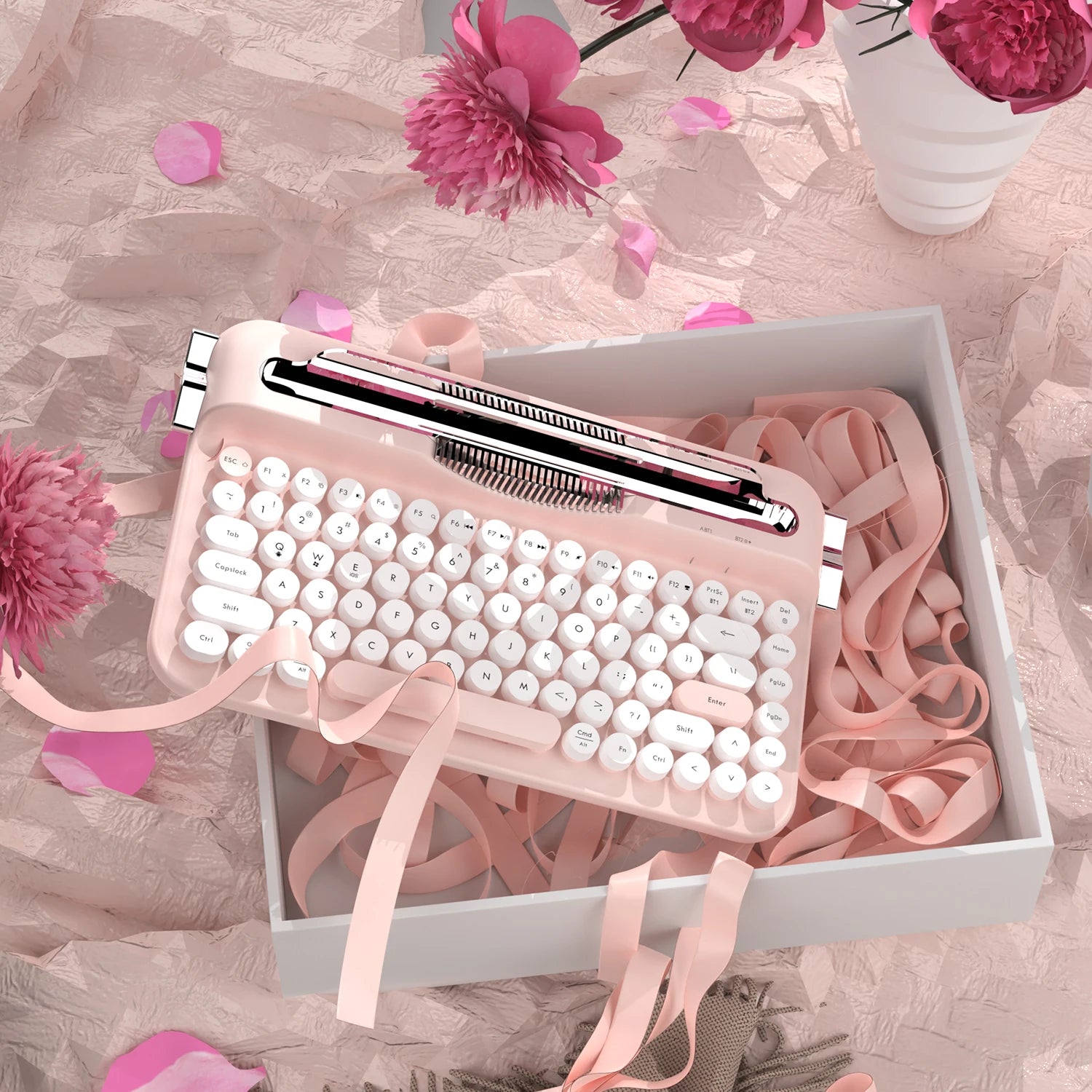 AJAZZ AF84 Wireless BT Portable Keyboard-Retro Punk Typewriter Mechanical Keyboard-Wireless BT Dual-Mode Office Keyboard