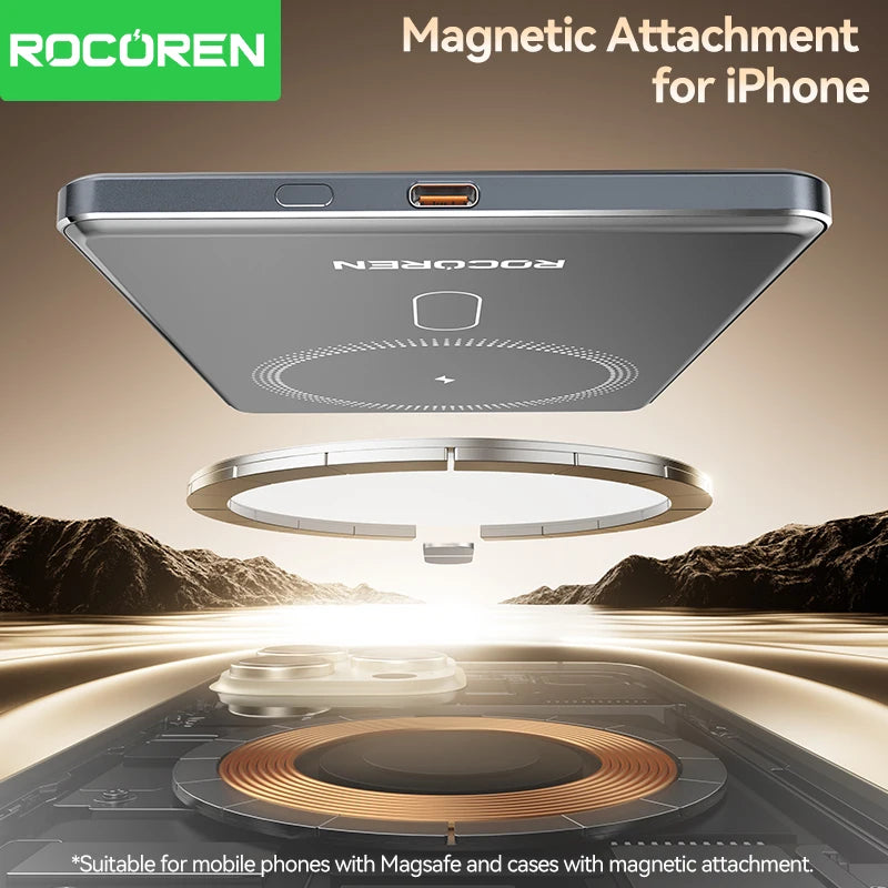 Rocoren 10000mAh Magnetic PowerBank Fast Charging 5000mAh Power Bank Portable Wireless Charger Battery For iPhone 17 16 Pro Max
