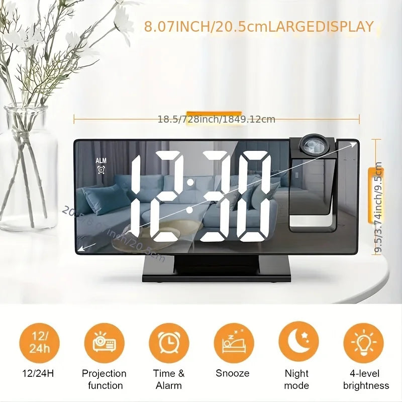 Mirror multifunctional projection alarm clock Intelligent luminous clock Bedroom large screen digital clock wall projection alar