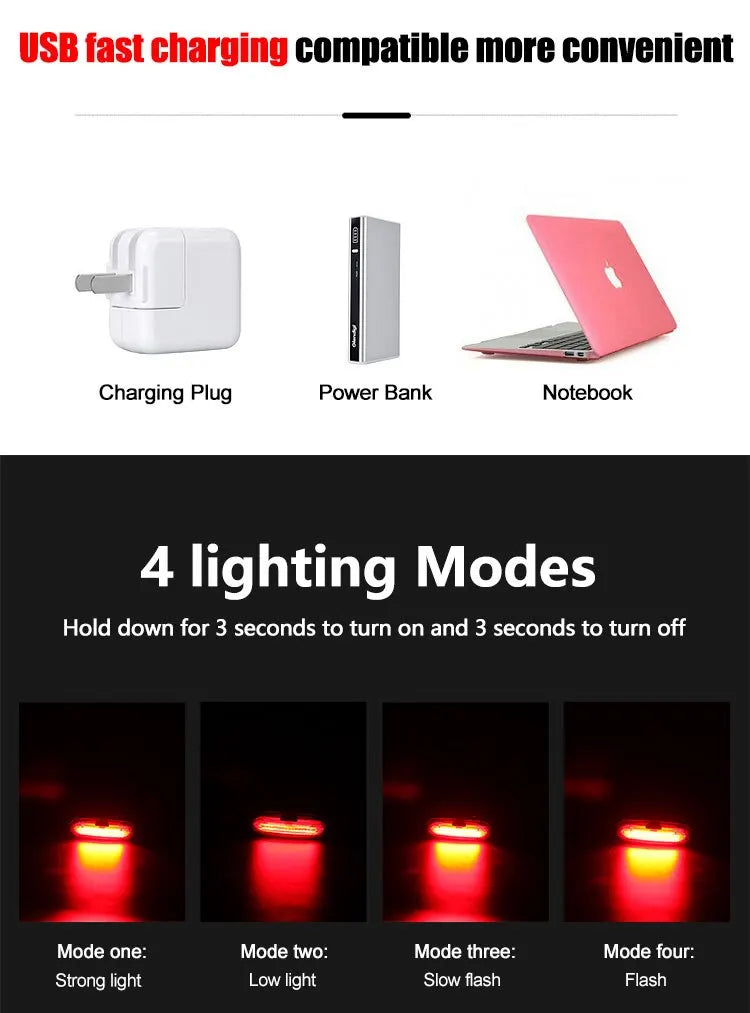 Bicycle Taillight MTB Red Light Bike Rear Light USB Rechargeable LED Cycling Bike Warning Light Mountain Bicycle Lamp