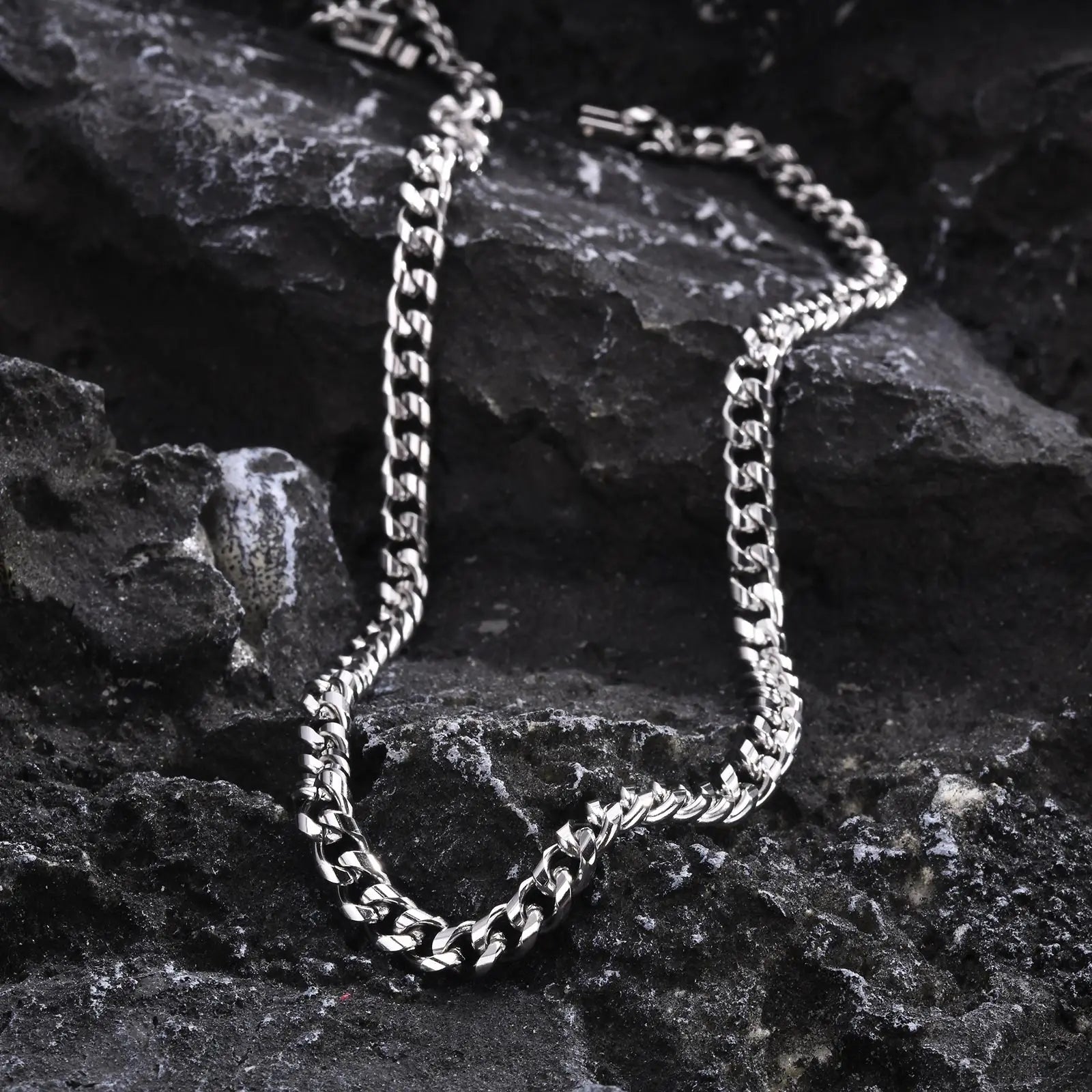Silver-Style Waterproof Stainless Steel Cuban Link Chain Necklace