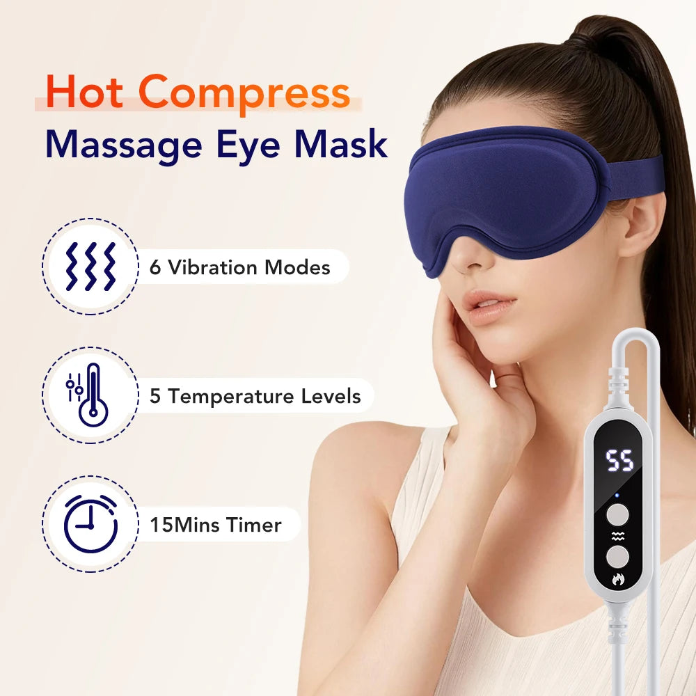 Hot Compress and Massage Eye Mask Electric Heated Eye Massager for Relieve Eye Strain Dark Circles Sleeping Mask Eyeshades