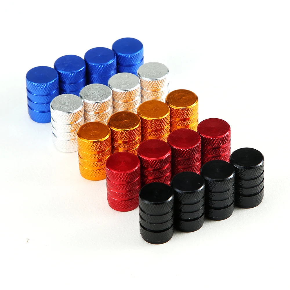 4pcs Knurling Style Tire Valve Caps Aluminum Silver Car Bike Wheel Stem Air Valve Caps Tire Pressure Cap Accessory