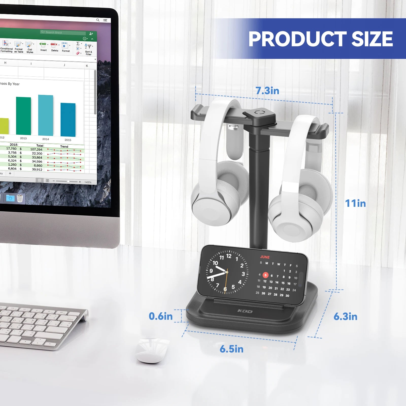 Dual Headphone Stand for Desk Rotatable Headset Hanger with Phone Holder Removable Non-Slip Base for Gamers Desktop Accessories