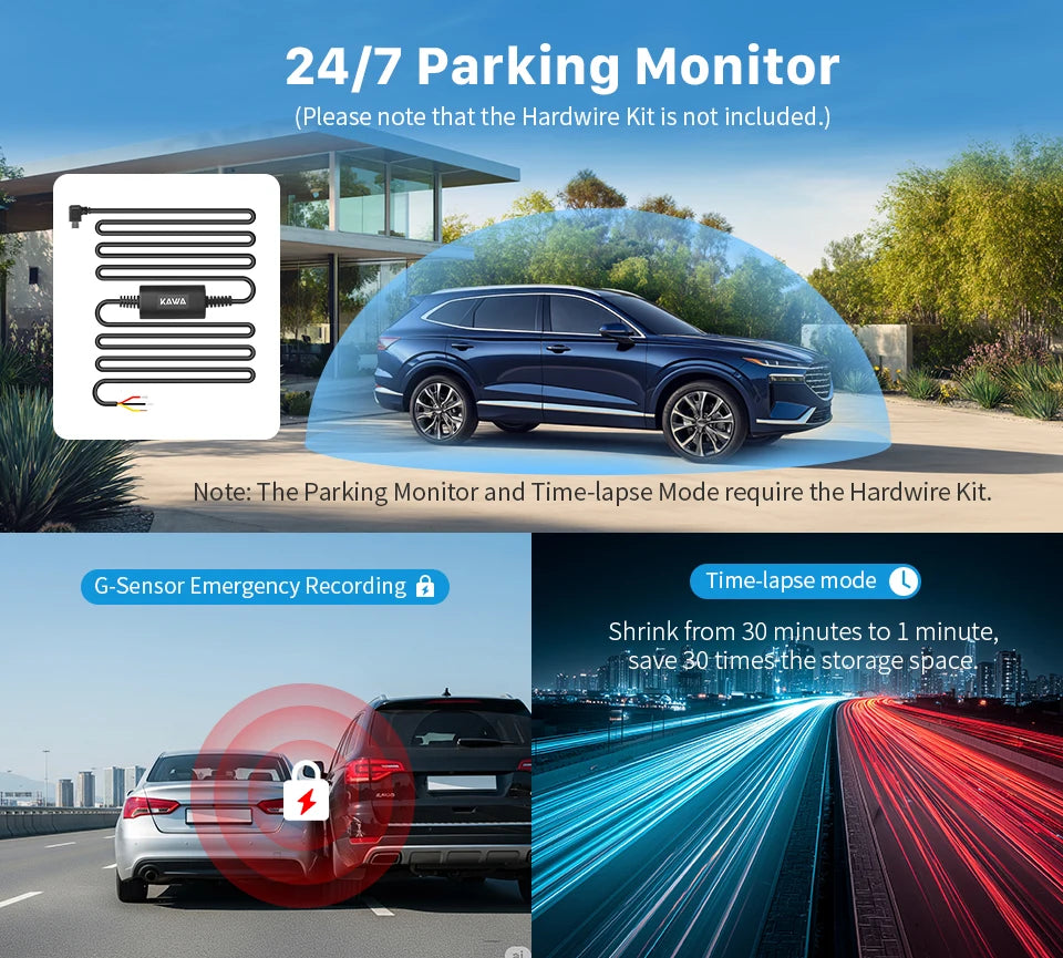 Front and Rear Dash cam KAWA D7 4K,Video Recorder 4K WiFi6 Car Camera,DVR Tiny Rear Camera for AUTO,APP/Voice Control Dashcam