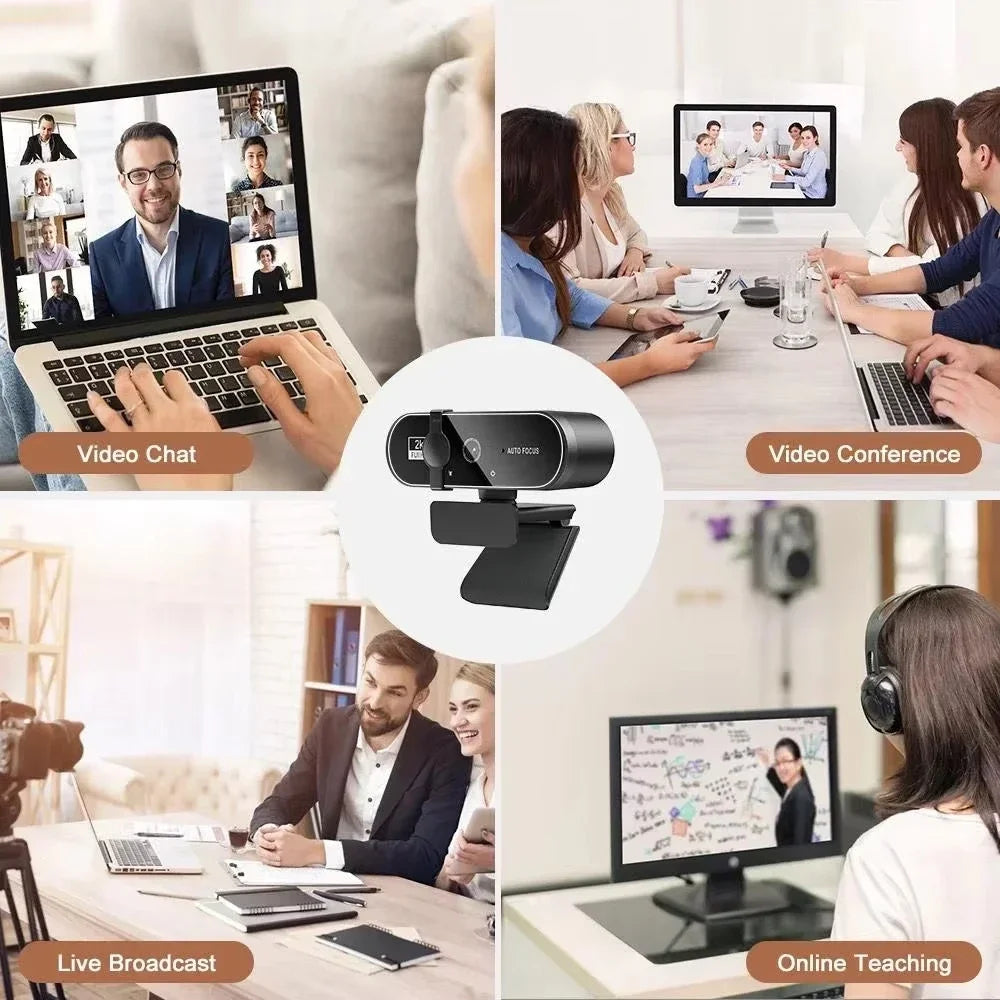 Webcam Mini Lenovo 4K HD Microfone Webcam 2K Full HD Foco Automático USB para PC Portátil Câmara de Gravação de Vídeo com Foco Automático