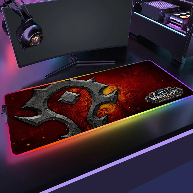 400x900 World Of Warcraft LED Backlight Gaming Mousepad HD Printing RGB Mouse Pad Non-Slip Rubber Deskmats Keyboard Desk Mat XXL