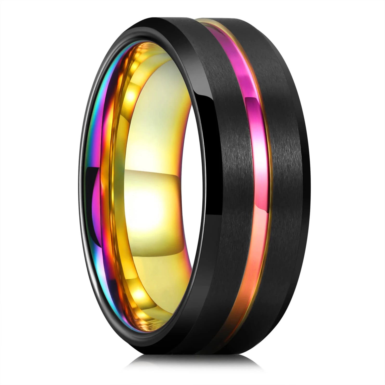 8mm Brushed Stainless Steel Step Edge Ring Multi-Color Collection