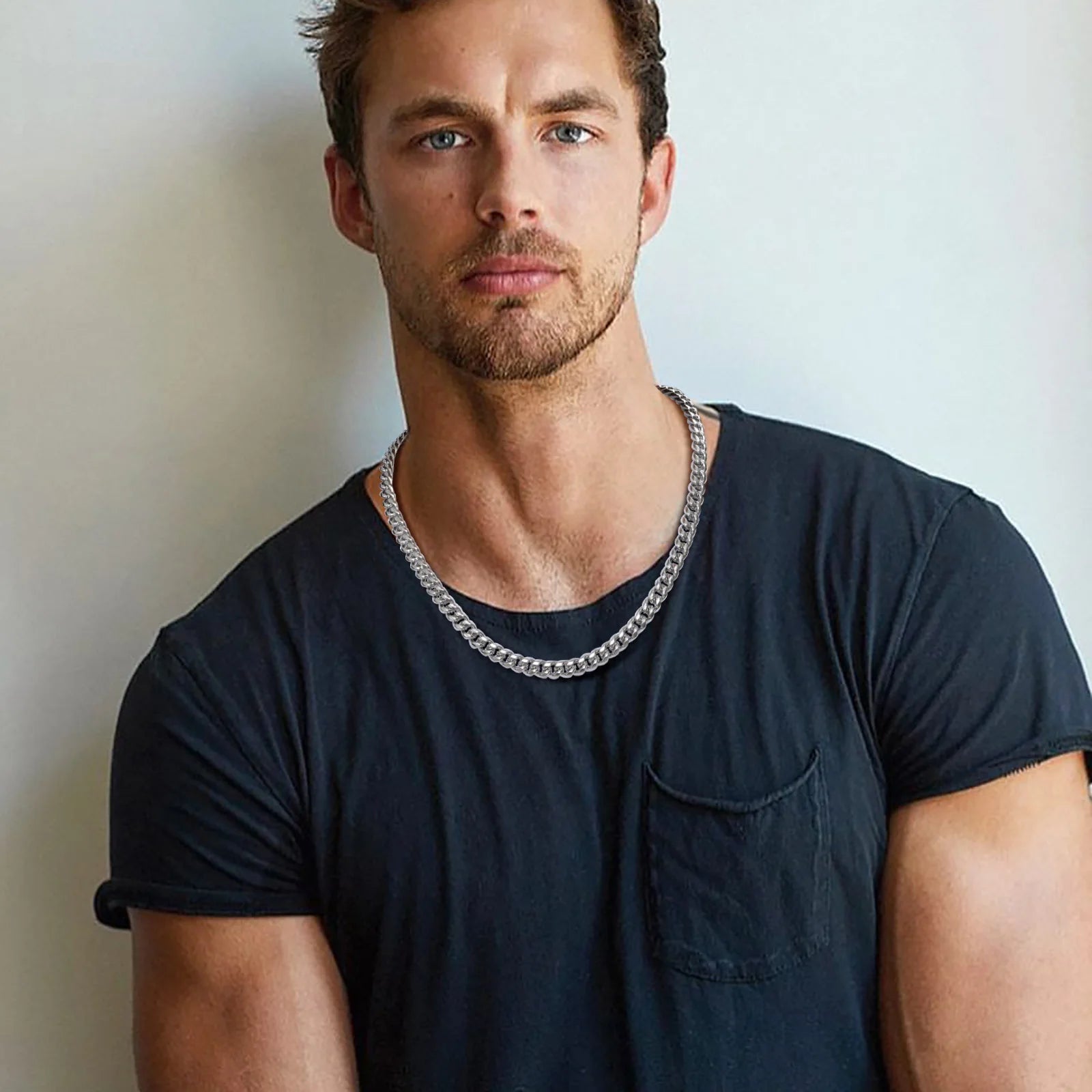 Silver-Style Waterproof Stainless Steel Cuban Link Chain Necklace