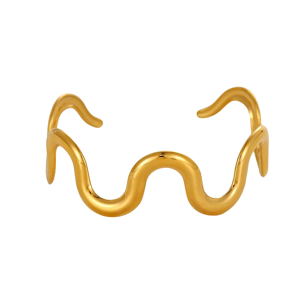 18k Gold-Style Plated Stainless Steel Snake Line Cuff Bangle