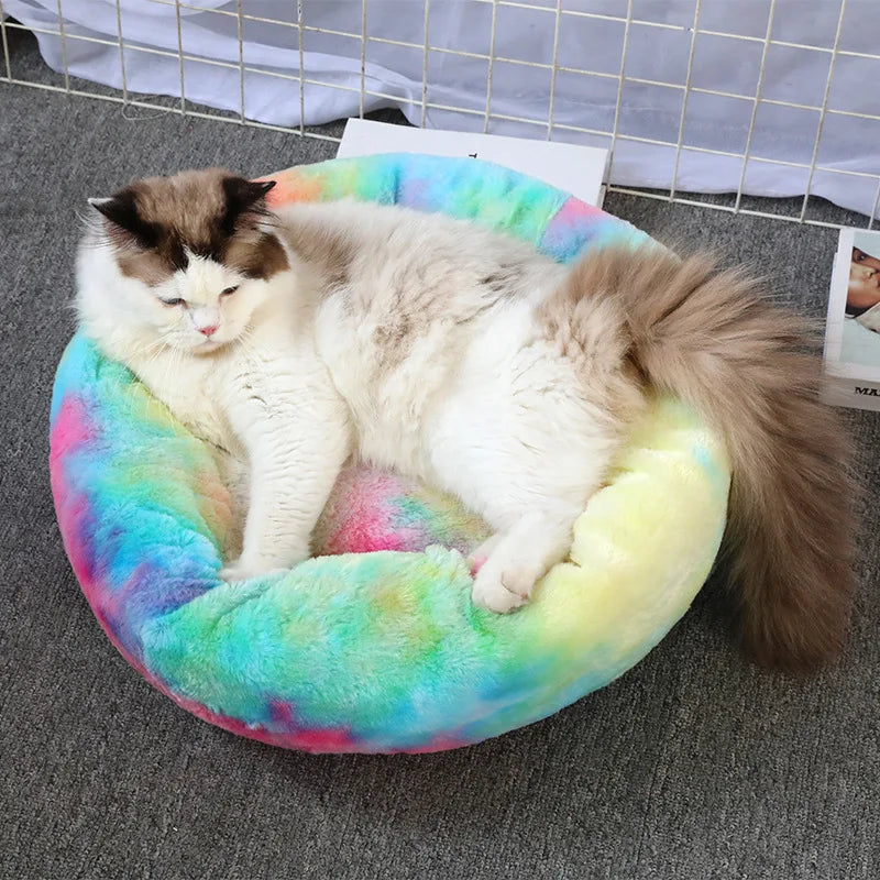 Cama Para Animais De Estimação Super Macia Para Gatos Pelúcia Tamanho Normal Lavável Cama Calmante Cama Donut Artefacto De Dormir Confortável Adequado Para O Inverno