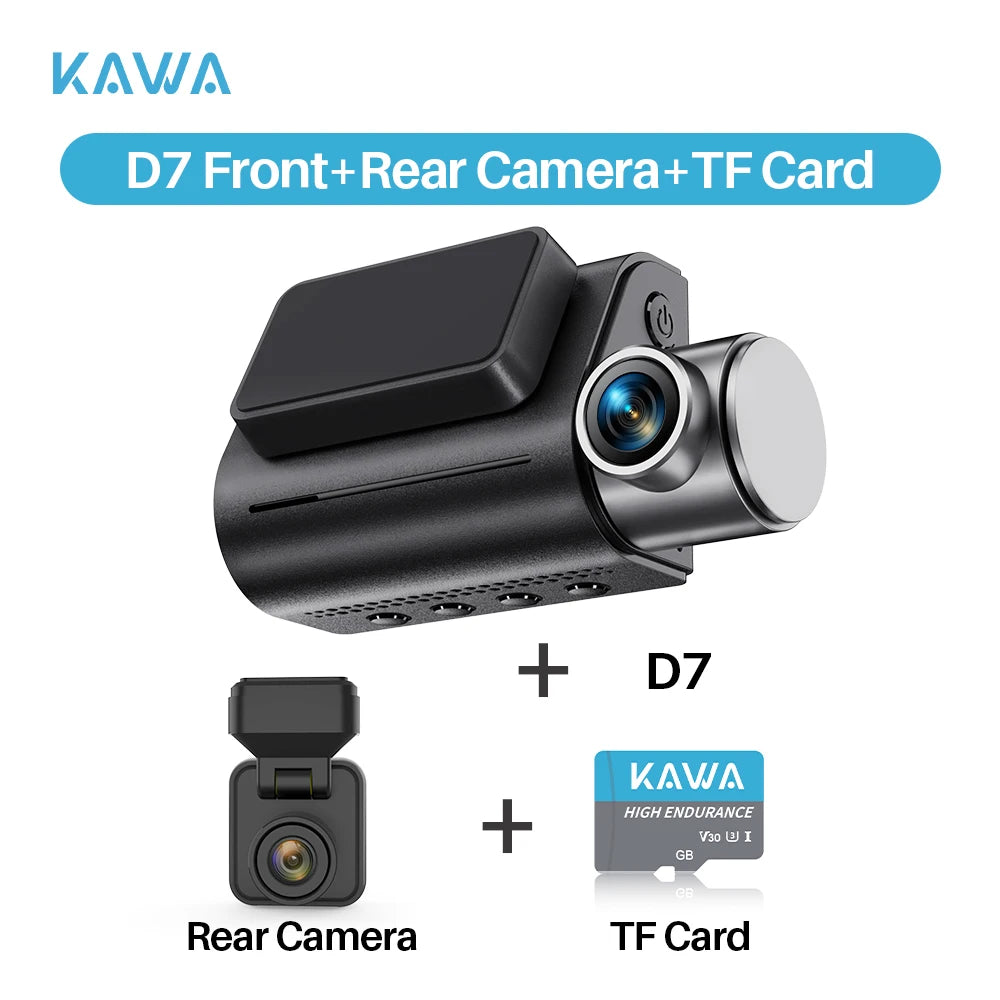 Front and Rear Dash cam KAWA D7 4K,Video Recorder 4K WiFi6 Car Camera,DVR Tiny Rear Camera for AUTO,APP/Voice Control Dashcam