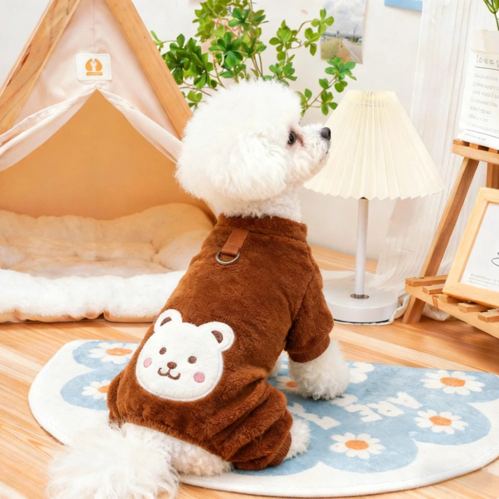 Warm Winter Fleece Dog Jumpsuit Coat with Leash Ring