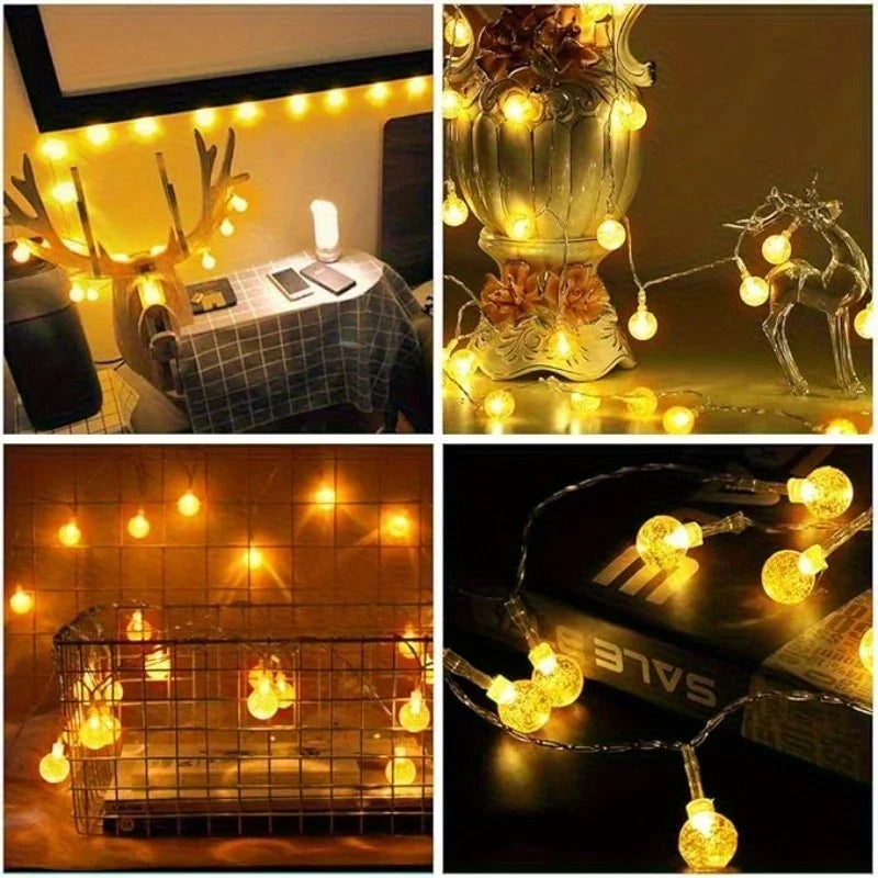 LED Bubble Ball String Lights Golden Glow Battery/USB Operated Indoor Fairy Lights for Wedding Holidays New Year Decorations