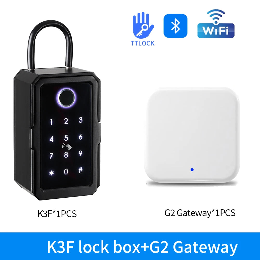Waterproof Key Safe Box Smart Fingerprint Storage Secret Key Safety Box Tuya or TTlock App Bluetooth to WiFi Hub Unlock Padlock