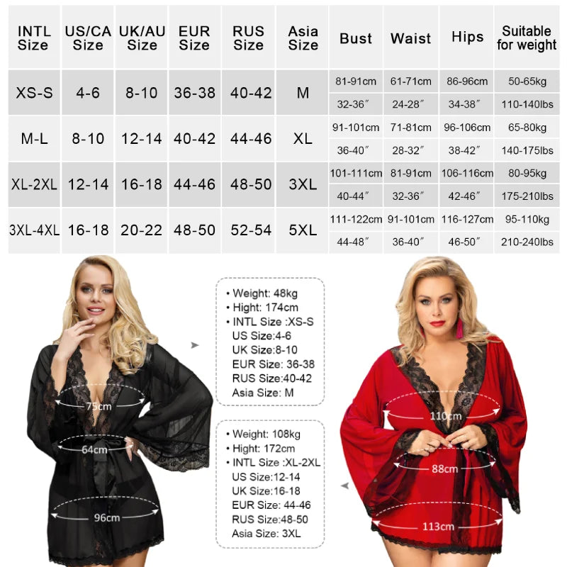 Lace Transparent Babydoll Kimono Lingerie Set