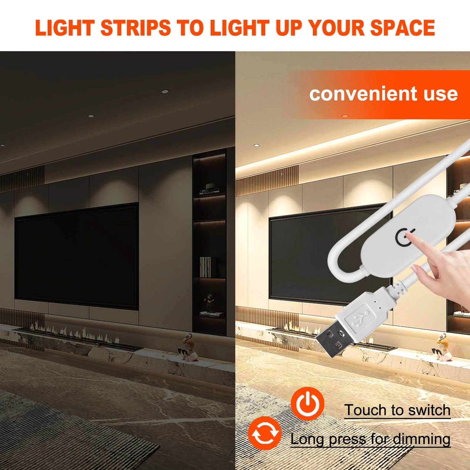 5V USB LED Strip Light Dimmable 2835 SMD Cabinet Night Lighting