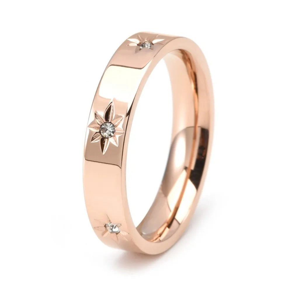 4mm Gold / Silver Style Plated Sunflower Zircon Titanium Steel Ring