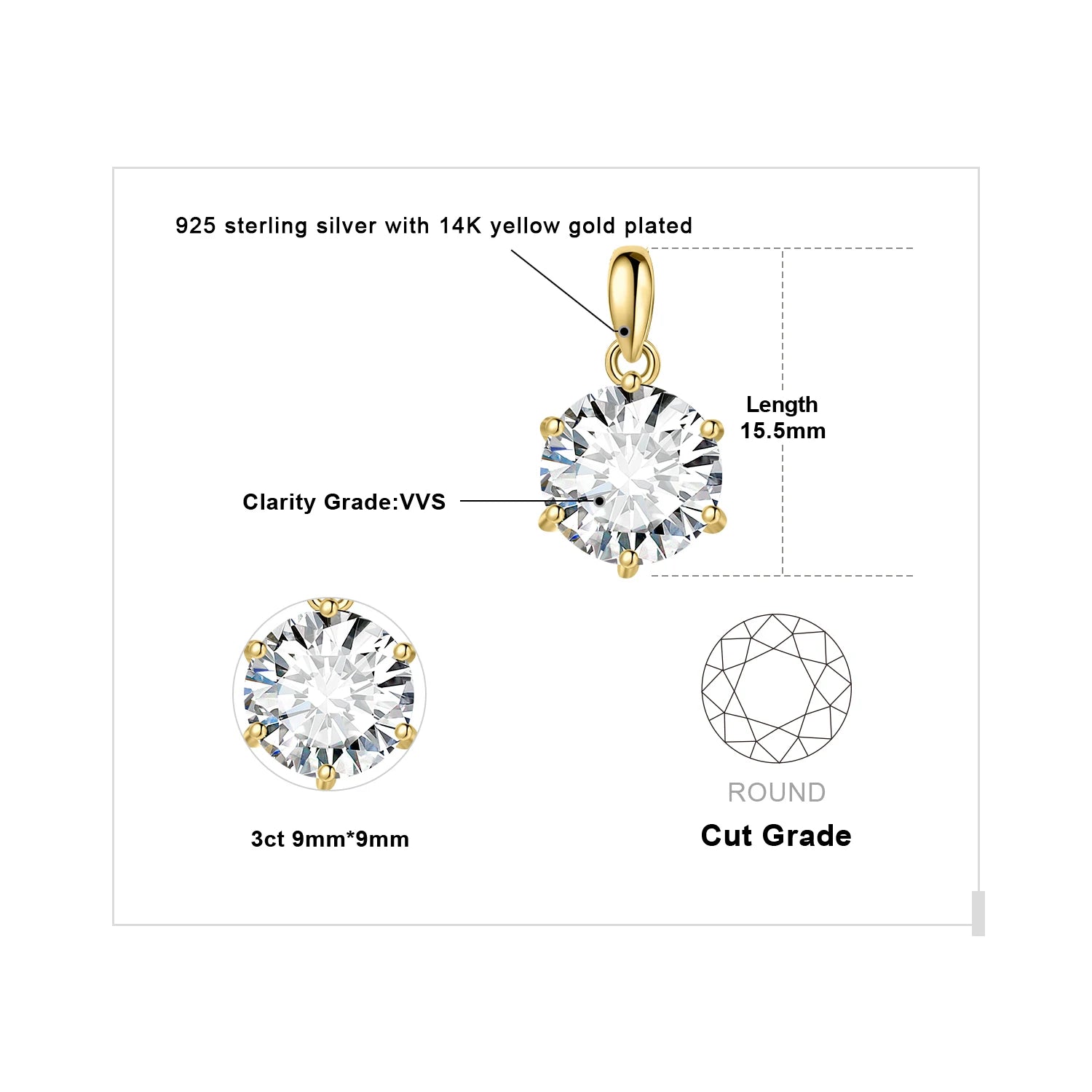 Round Cut Moissanite Solitaire Pendant