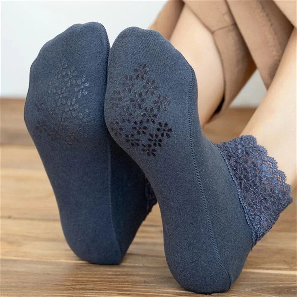 Women's Anti-Slip Thermal Velvet Floor Socks with Lace