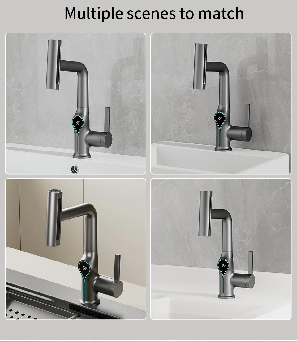 Digital Waterfall Basin Tap with LED Temperature Display