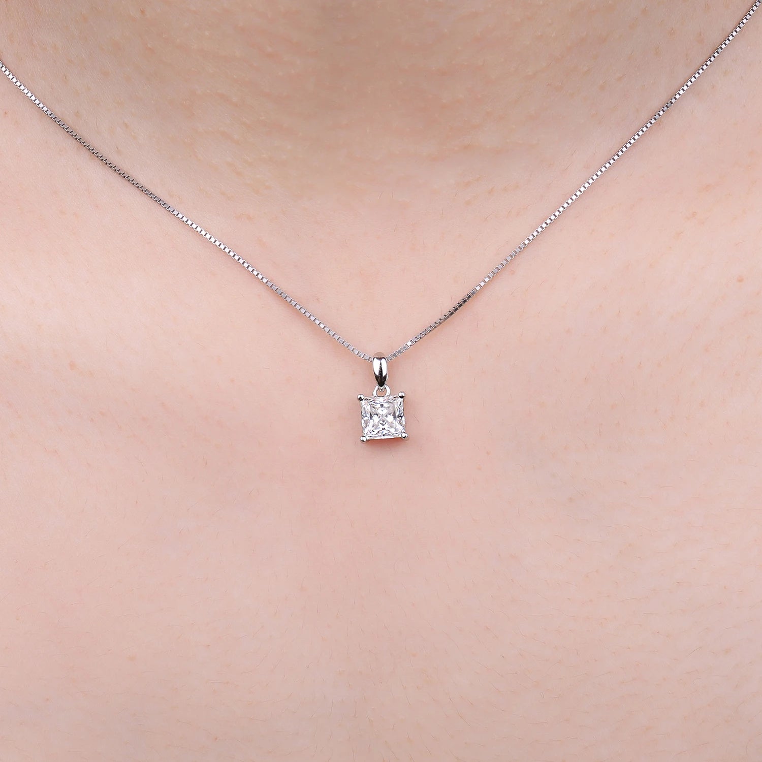 925 Sterling Silver D Color Princess Cut Moissanite Necklace