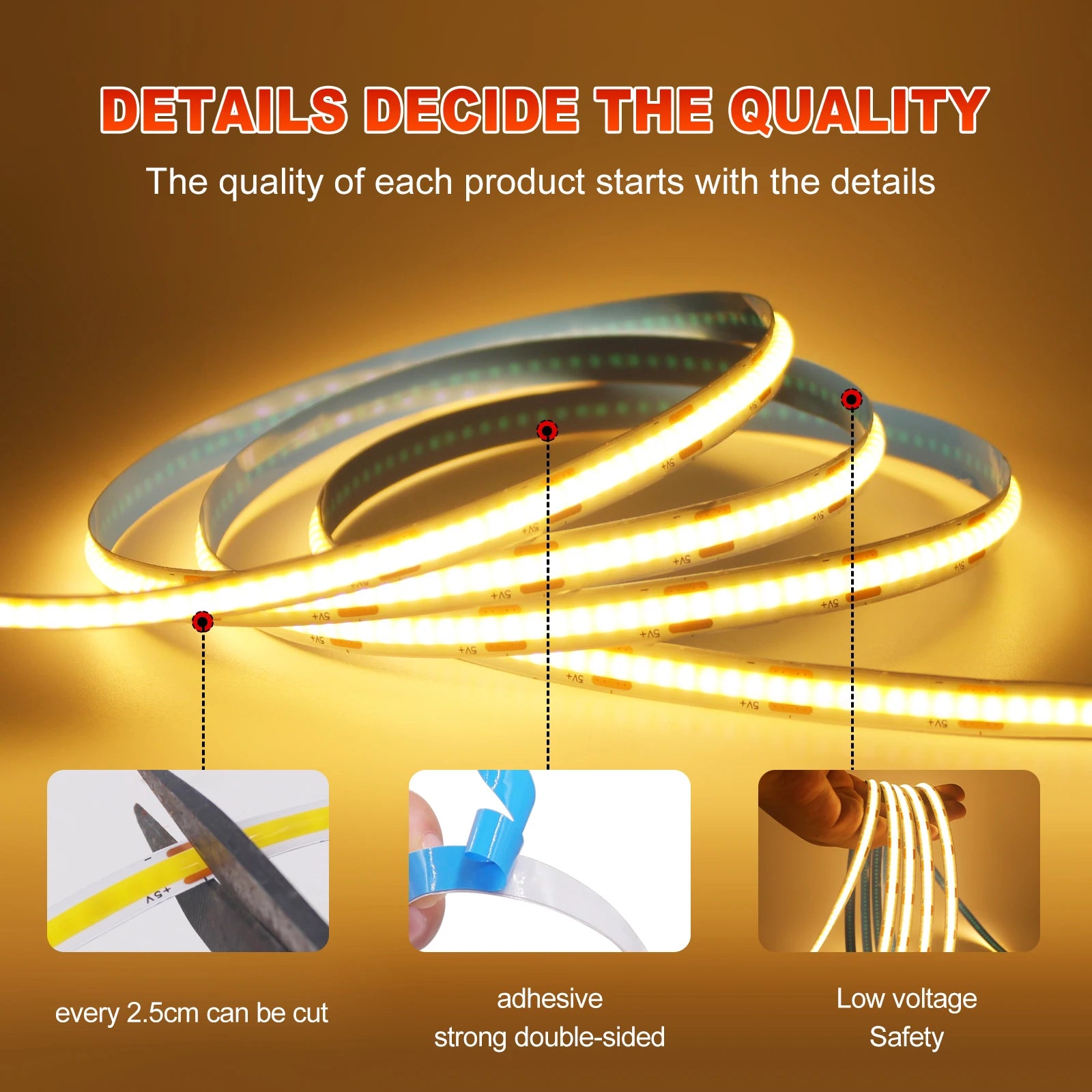 New 5V LED COB Light Strip Dimmable With Touch Sensor/ON OFF Switch USB Flexible LED Tape Christmas TV Backlight Adhesive Tape