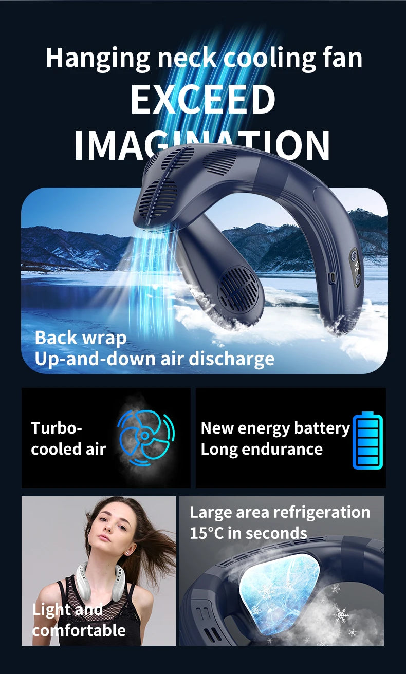 Portable Semiconductor Cooling Neck Fan with 5200mAh Battery