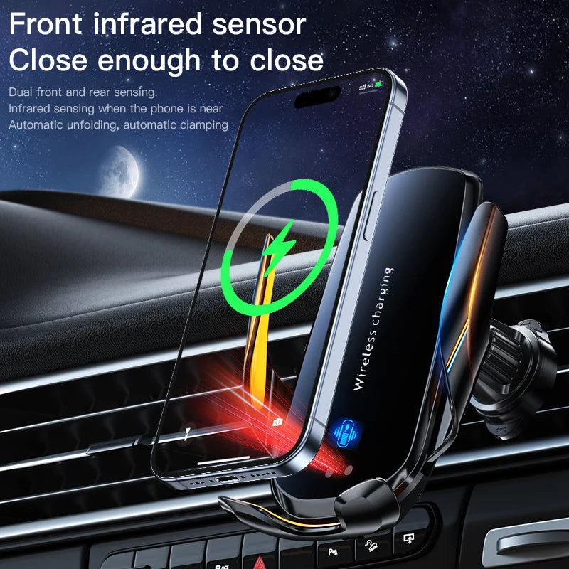Suporte de telemóvel sem fios para carro, atualizado, 1 unidade, com carregamento sem fios, componentes de ventilação universais, braço rotativo 360°, conector USB