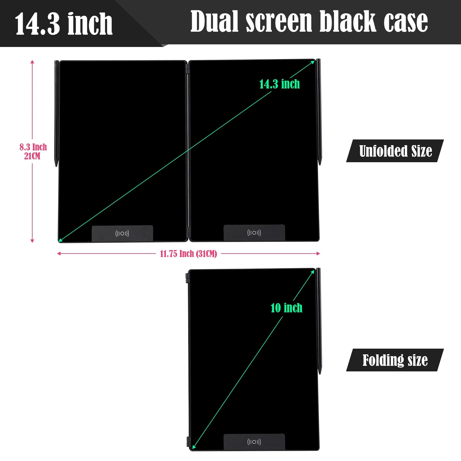 Tablet de Escrita LCD Dobrável de 14,3 Polegadas com Ecrã Dividido, Quadro Eletrónico Apagável e Livro de Notas