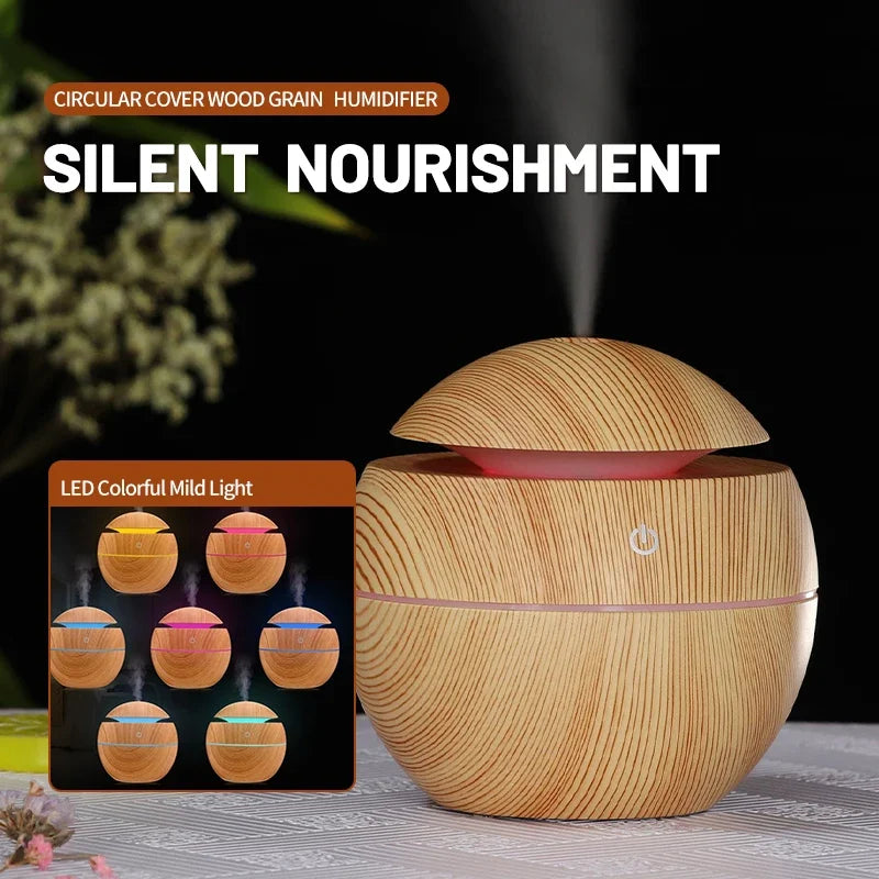 USB Ultrasonic Cool Mist Sprayer Essential Oil Diffuser Wood Grain Electric Air Humidifier Purifier for Home office and Car