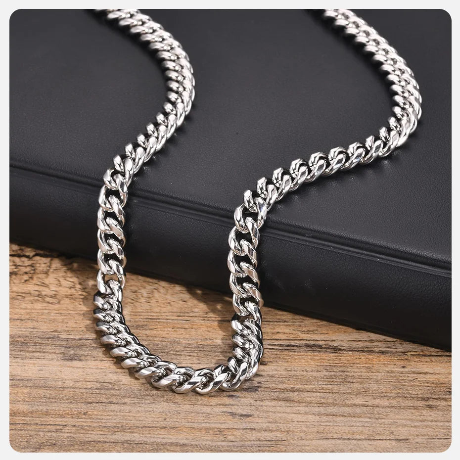 Silver-Style Waterproof Stainless Steel Cuban Link Chain Necklace