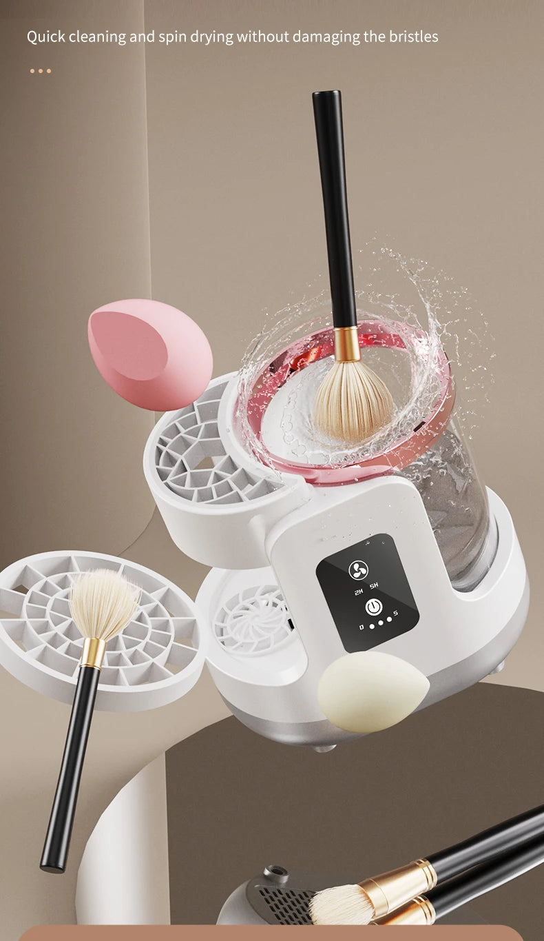USB Electric Makeup Brush Cleaner 3-in-1 with Automatic Quick-Drying Support Device - Makeup Brush Cleaning And Drying Book Tool