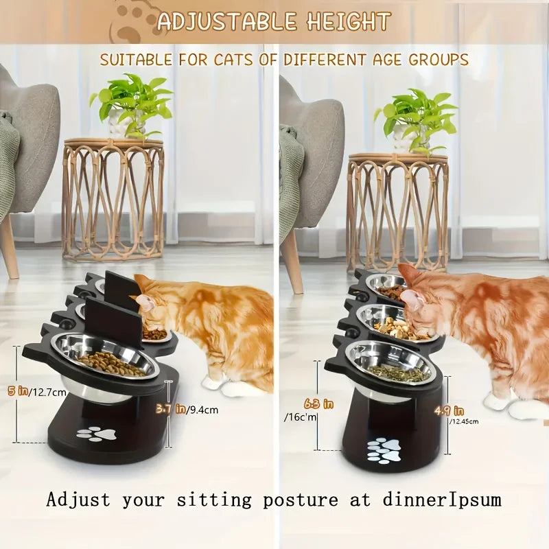 Adjustable 15-Degree Elevated 3-Bowl Wood and Stainless Steel Feeder