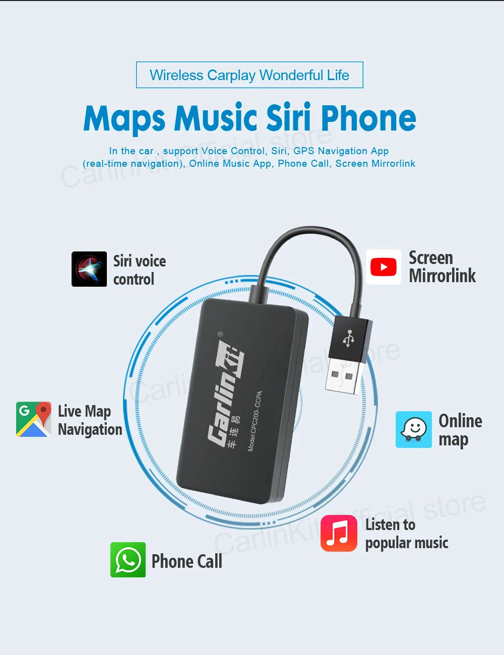 CarlinKit Wred & Wireless Android Auto & CarPlay Dongle Car USB Adapter For Aftermarket Android Car Radio Mirrorlink Split Sceen