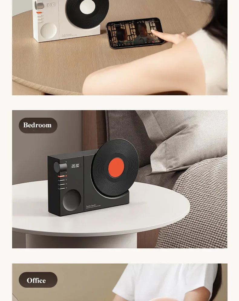 Mini Retro Bluetooth 5.3 Speaker with AUX Playback Wireless Hifi Retro Film Sound Music Box with Clock Display Support TF Card