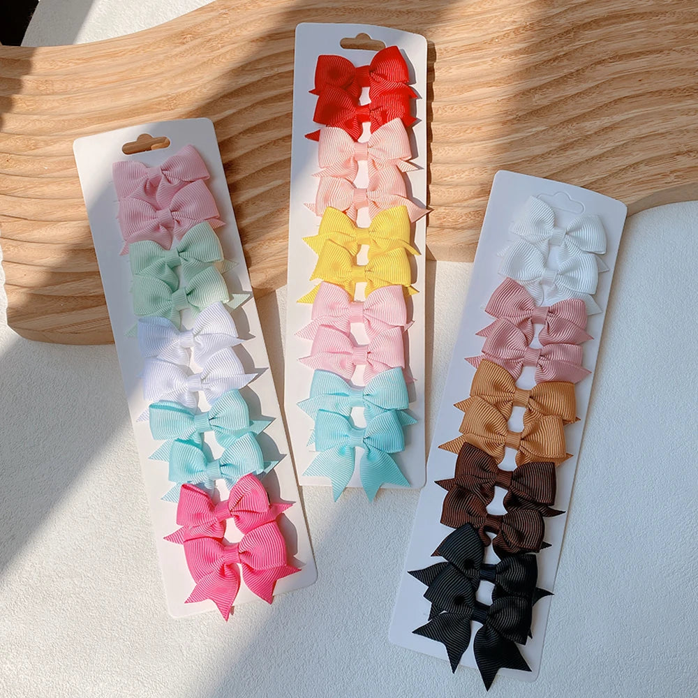 Conjunto de 10 Ganchos de Cabelo de Laço de Cor Sólida para Meninas Bebés, Fitas de Cabelo Artesanais com Laço, Mini Molas de Cabelo, Acessórios de Cabelo