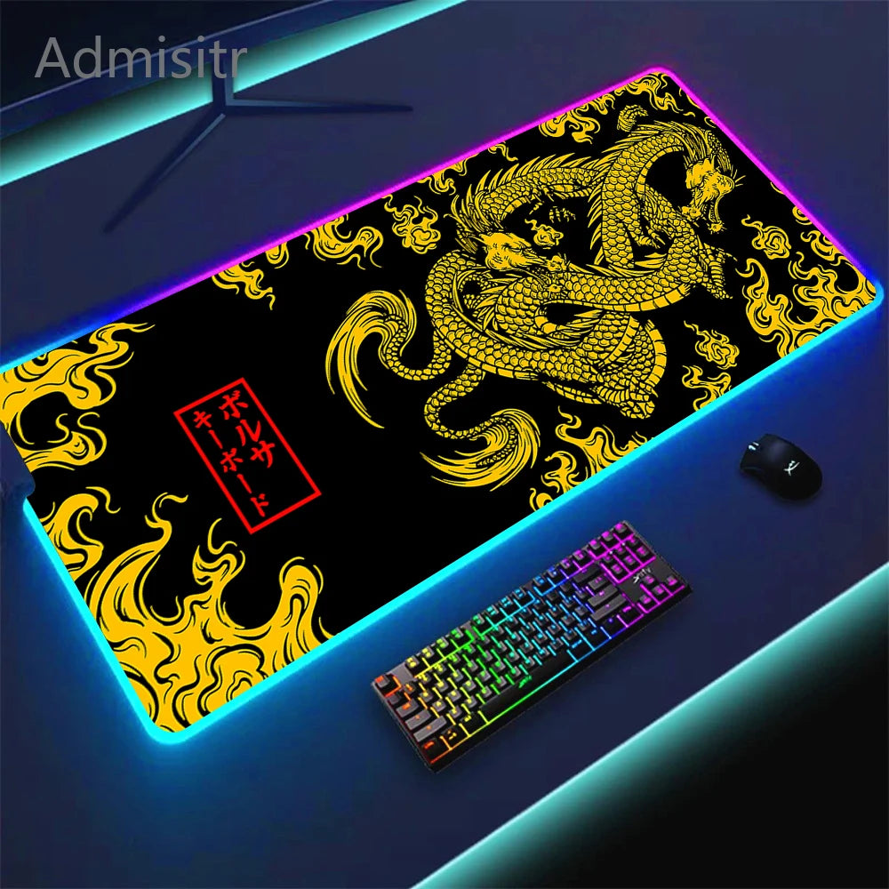 Large Keyboard Mats Fashion Chinese Dragon RGB Gaming Mousepad Big LED Mat PC Deskmat Luminous Mouse Pad Table Rug With Backlit