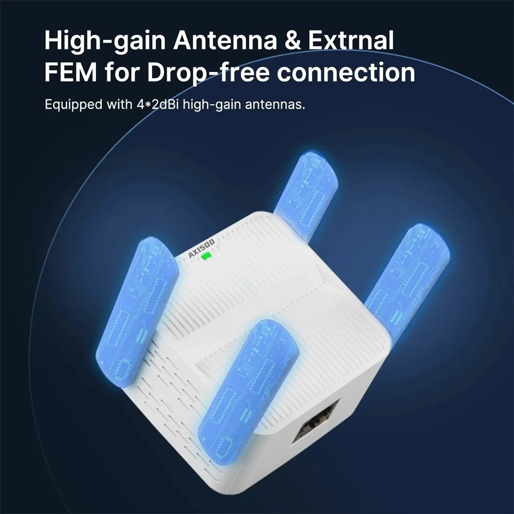 AX1500 WiFi 6 Repeater Extender Signal Booster Dual Band 2.4G/5GHz Wi-Fi Signal Amplifier Long Range Network Easy Set