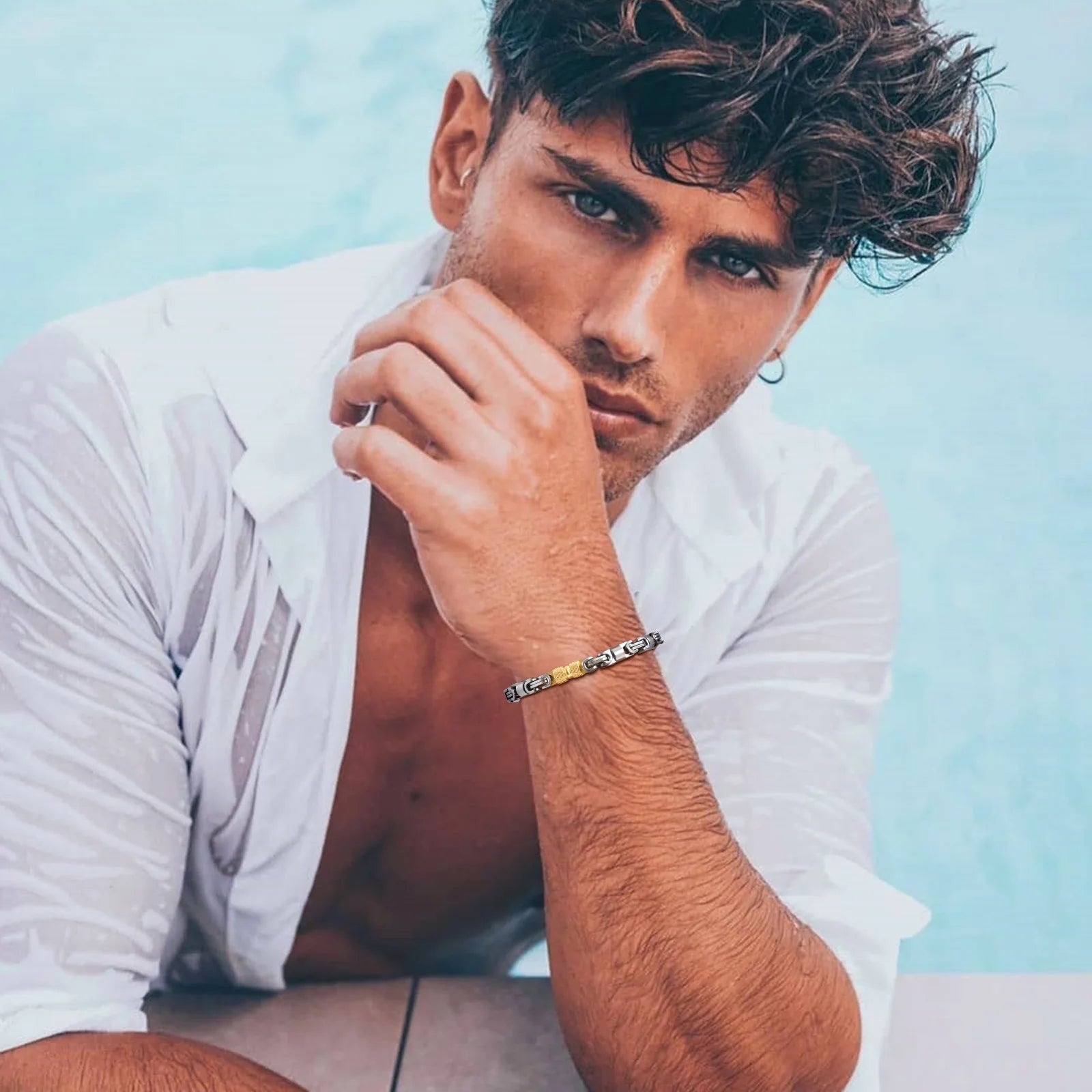 Pulseiras Bizantinas Punk para Homens e Rapazes, Pulseira de Elos de Aço Inoxidável Feita à Mão, Presentes de Joalharia Casuais Elegantes