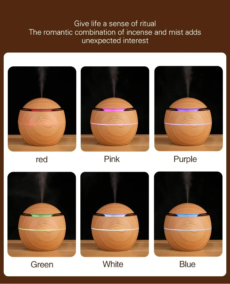 USB Ultrasonic Cool Mist Sprayer Essential Oil Diffuser Wood Grain Electric Air Humidifier Purifier for Home office and Car