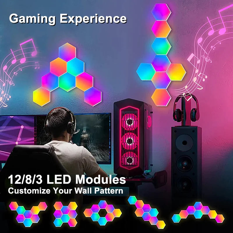Luz Hexagonal LED RGB Bluetooth Interior Controlo Remoto APP Candeeiro de Cabeceira Decoração de Quarto Sala de Jogos de Computador