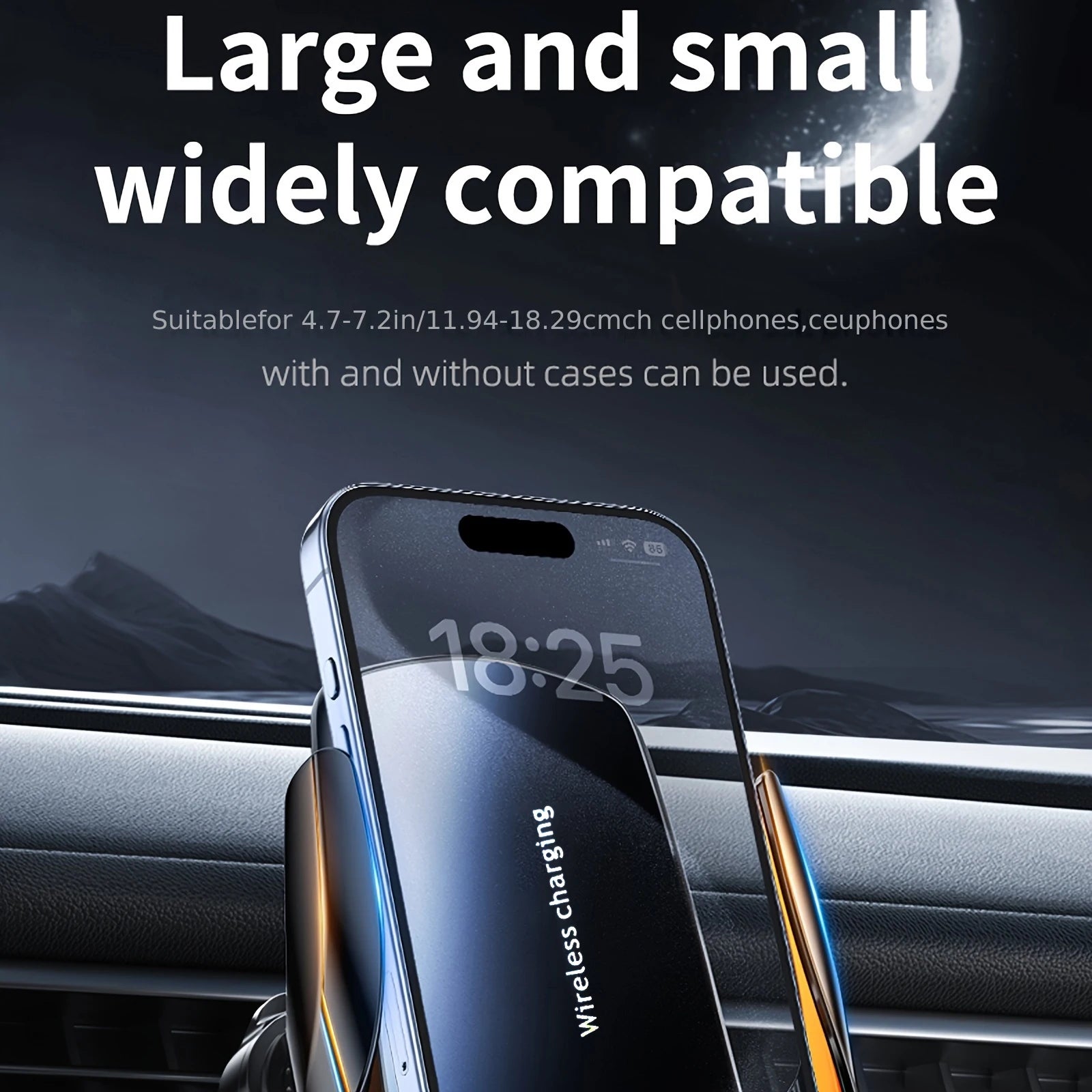 Suporte de telemóvel sem fios para carro, atualizado, 1 unidade, com carregamento sem fios, componentes de ventilação universais, braço rotativo 360°, conector USB