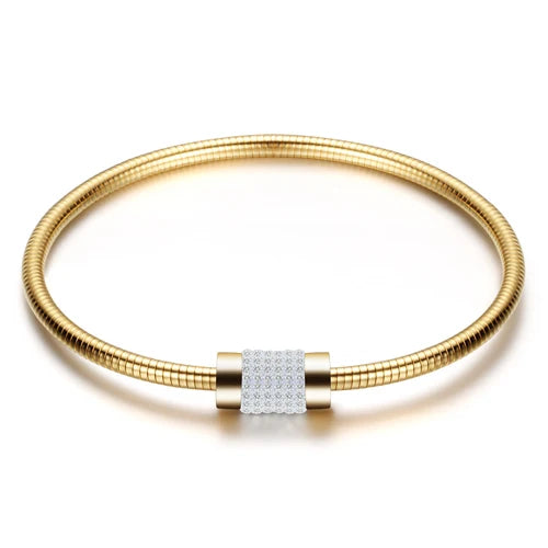 Leather Rope Stainless Steel Magnet Clasp Charm Bracelet Gold Silver