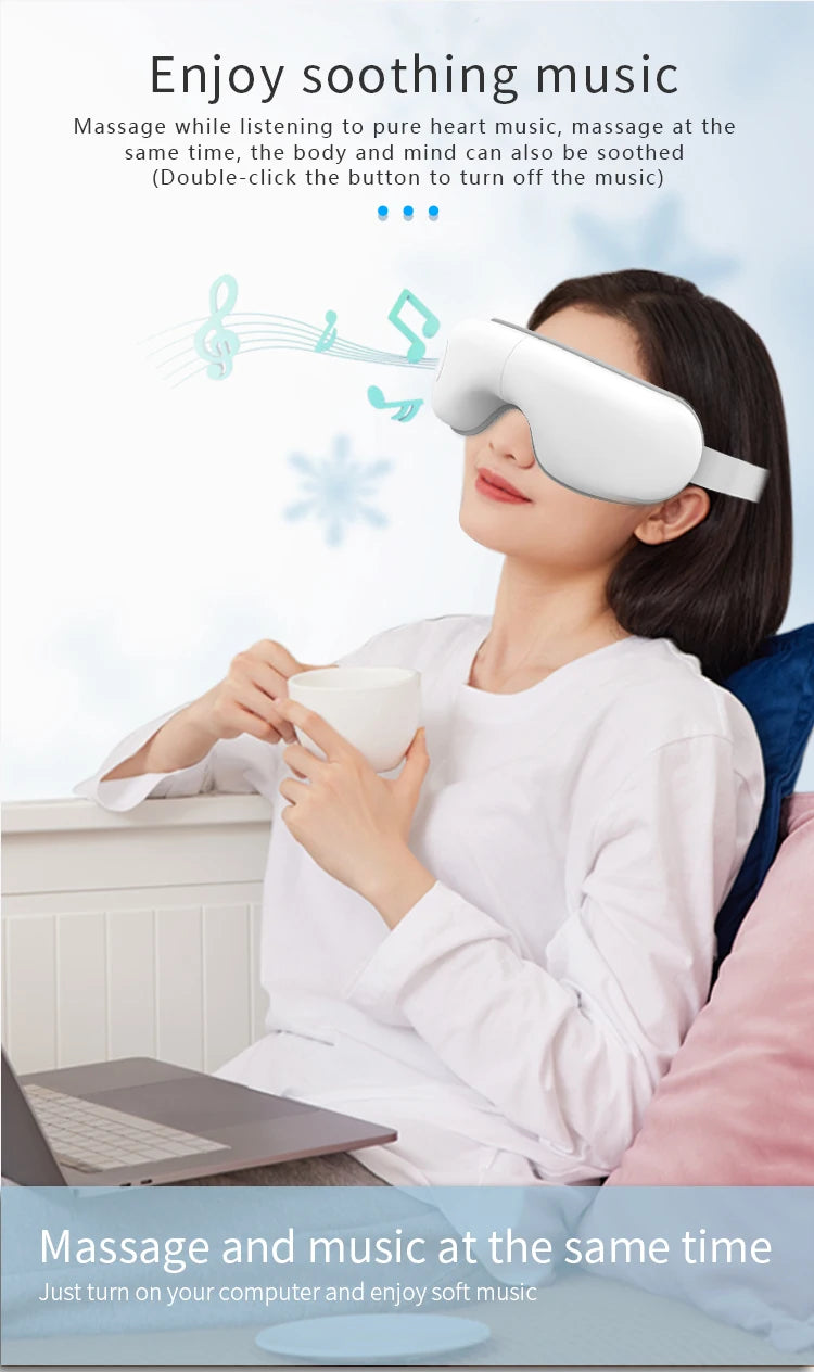 Folding Eye Massager Eye Mask with Heat and Bluetooth Music Airbag Eye Care Device Gift for Eye Strain Dry Eye Improve Sleep