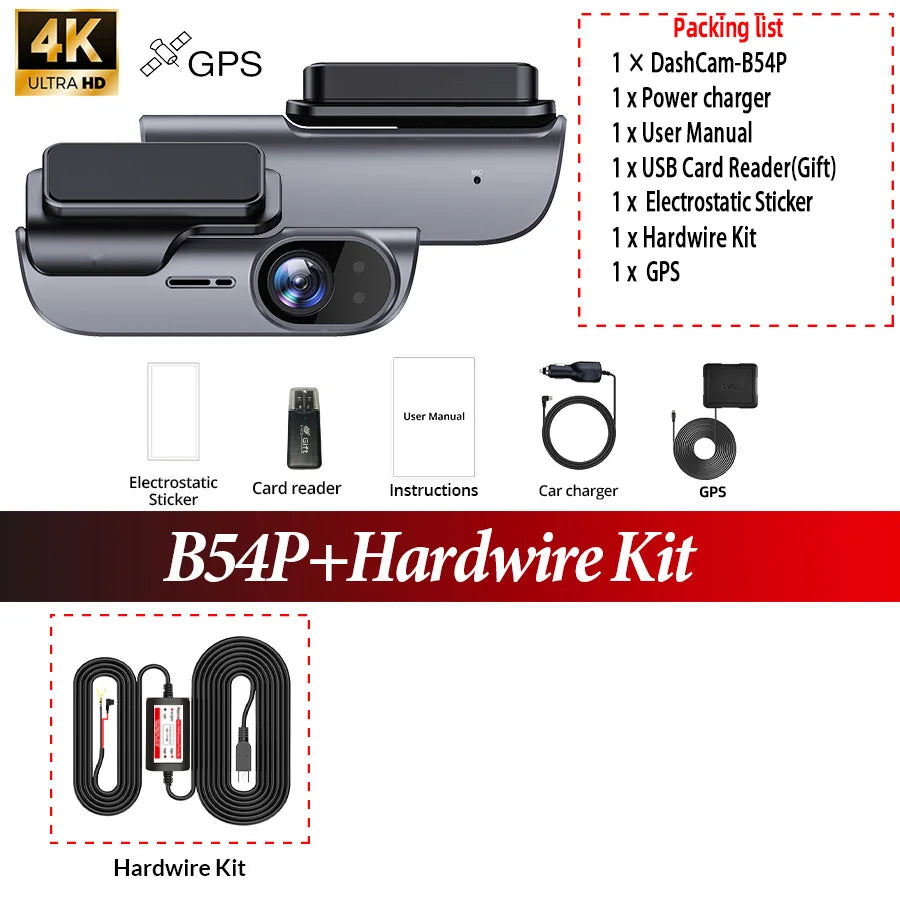 ACCEO Car Dashcam Auto 4K Front Car DVR Night Vision Support GPS and WiFi APP Loop Recording Video Car Recorder 24 Hour Parking
